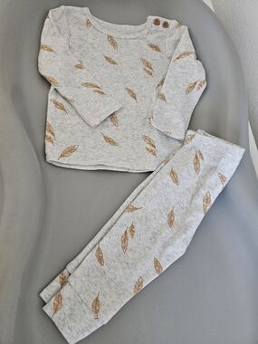 Carter's Heather Gray Baby Two-Piece with Gold Feather Print